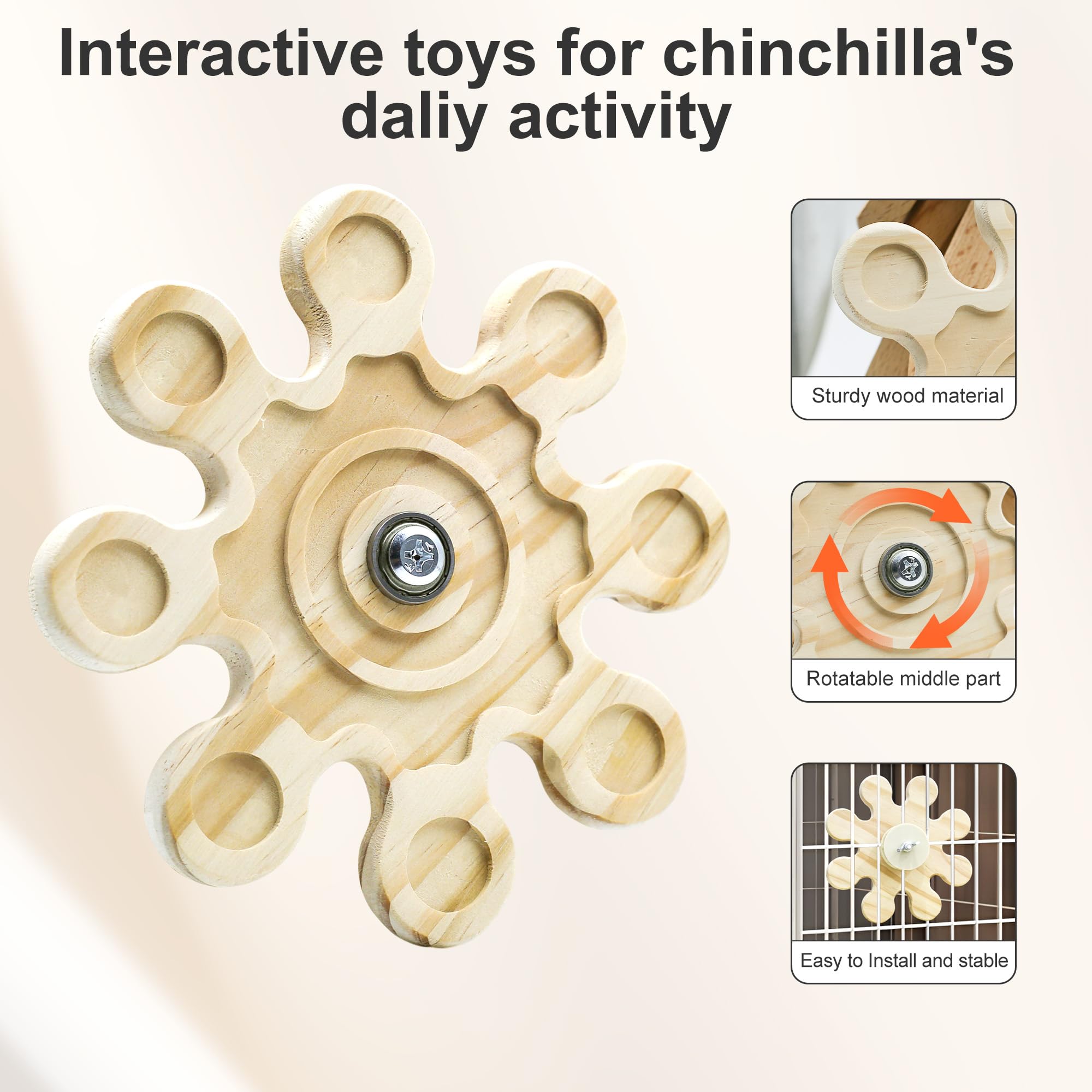 Chinchilla Chew Toys, Natural Wooden Rotating Teeth Grinding Toys, Hanging Chinchilla Cage Accessory And Hamster Exercise Chew T